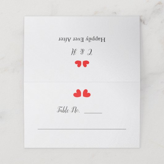 Rode Hartjes Op Witte Bruiloft Plaatskaartje (Buitenkant ongevouwen)