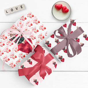 Rode Hartjes Pug Hond Liefhebber Valentijns Cadeau Inpakpapier Vel