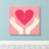 Rode hartliefde valentijnen knipperen roze meisje canvas afdruk (Insitu (Houten vloer))