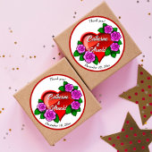 Rode hartroze rozen Bedankt voor je huwelijk. Ronde Sticker