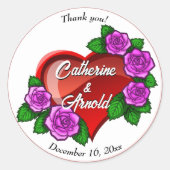 Rode hartroze rozen Bedankt voor je huwelijk. Ronde Sticker (Voorkant)