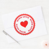 Rode hartslag met aangepaste liefdestekst ronde sticker (Envelop)