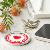 Rode hartslag met aangepaste liefdestekstcode sleutelhanger (Zijkant)