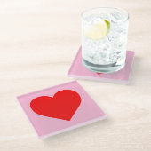 Rode hartslag pastel roze glazen onderzetter (Schuin)