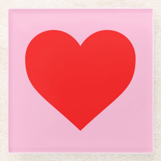 Rode hartslag pastel roze glazen onderzetter (Voorkant)