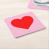Rode hartslag pastel roze kartonnen onderzetters (Schuin)