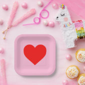 Rode hartslag pastel roze papieren bordje (Feest)