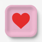 Rode hartslag pastel roze papieren bordje (Voorkant)