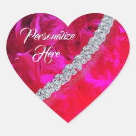 Rode hartveer boa gedrapeerde diamanten sticker