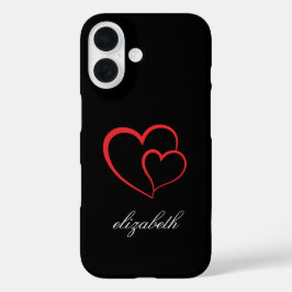 rode hartvorm kleurrijke achtergrond gepersonalise iPhone 16 hoesje