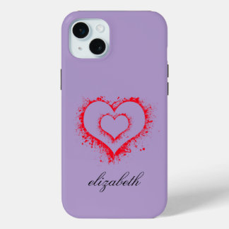 rode hartvorm kleurrijke achtergrond gepersonalise iPhone 15 mini hoesje