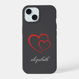 rode hartvorm kleurrijke achtergrond gepersonalise iPhone 15 case