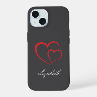 rode hartvorm kleurrijke achtergrond gepersonalise iPhone 15 case
