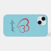 rode hartvorm kleurrijke achtergrond gepersonalise iPhone 15 case (Achterkant horizontaal)