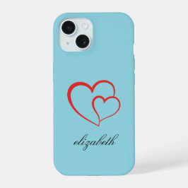 rode hartvorm kleurrijke achtergrond gepersonalise iPhone 15 case