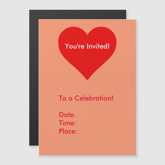 Rode Hartvorm Liefde Klassiek Eenvoudig Minimalism Magnetische Uitnodiging (Voorkant / Achterkant)