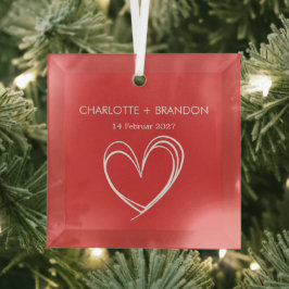 Rode hartvorm Pas de naam en datum van het paar aa Glas Ornament