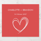 Rode hartvorm Pas de naam en datum van het paar aa Sparkling Wijnetiket (Enkel label)