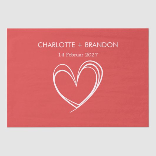 Rode hartvorm Pas de naam en datum van het paar aa Tissuepapier (Voorkant)