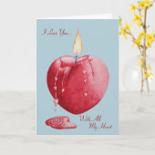 Rode hartvormige brandende kaars met liefdesvers kaart (Gele Bloem)