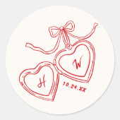 Rode Hartvormige Hanger Trouw Verlovingsfeest Favo Ronde Sticker (Voorkant)