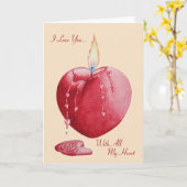 rode hartvormige kaars branden met liefdesvers kaart (Gele Bloem)