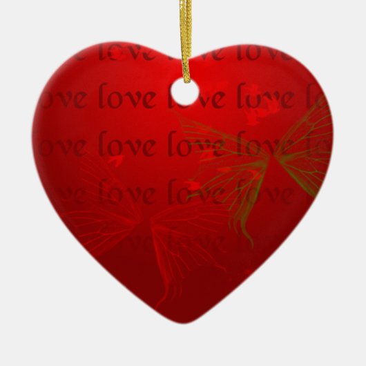 Rode Hartvormige Liefdesornament Keramisch Ornament (Voorkant)