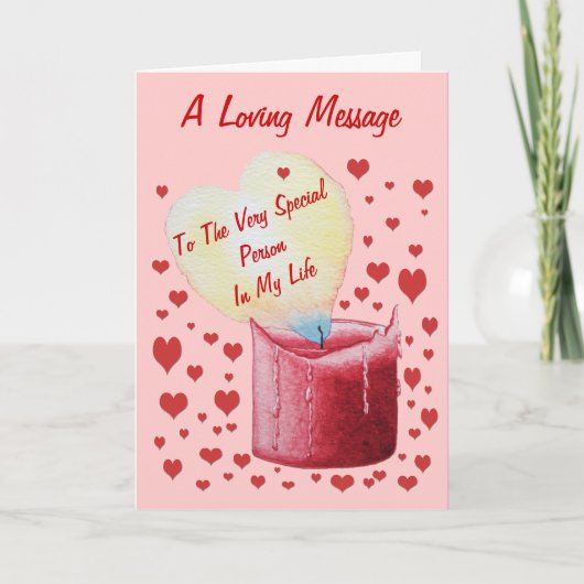 rode hartvormige vlamkaars met liefdesvers kaart (Voorkant)