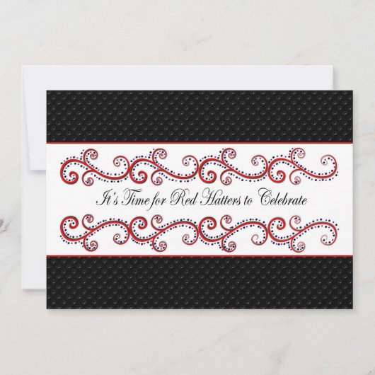 RODE HATTER-INVITATIE - FANCY ZWART/BLK/RED KAART (Voorkant)