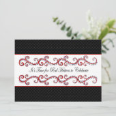 RODE HATTER-INVITATIE - FANCY ZWART/BLK/RED KAART (Staand voorkant)