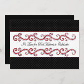 RODE HATTER-INVITATIE - FANCY ZWART/BLK/RED KAART (Voorkant / Achterkant)