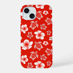 Rode Hawaiaanse schildpadden en hibiscus iPhone 15 Case