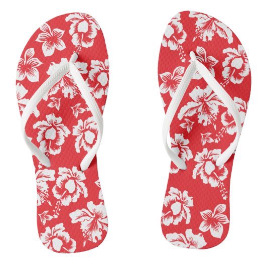 Rode Hawaiiaanse Hibiscus Teenslippers (Voetbed)