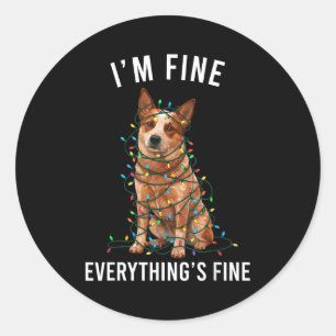 Rode Heeler Kerstmis Ik Ben Prima Alles Is Prima  Ronde Sticker