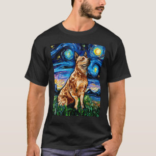 Rode Heeler Sterrennacht Veehond Kleurrijke Kunst T-shirt