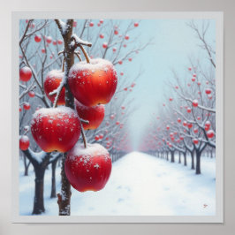 Rode heerlijke appels met sneeuw poster