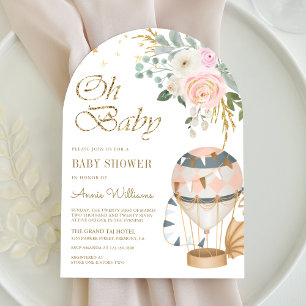 Rode Heete Luchtballonboog Baby Shower Kaart