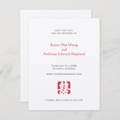 Rode hei Aziatische trouwdatum aankondigingskaart Save The Date (Voorkant / Achterkant)