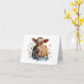 Rode Heifer (Koe) met Bloemen BLANK Kaart (Gele Bloem)
