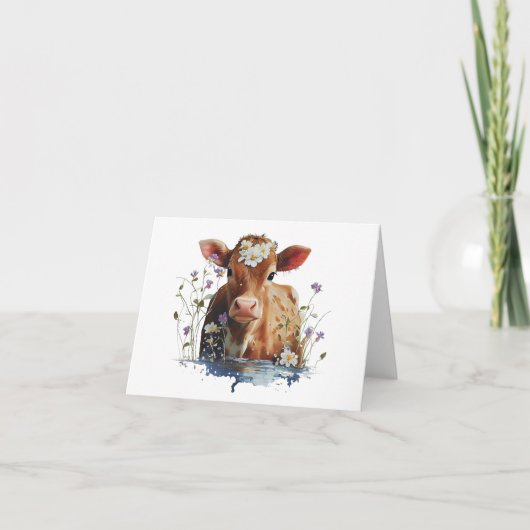 Rode Heifer (Koe) met Bloemen BLANK Kaart (Voorkant)