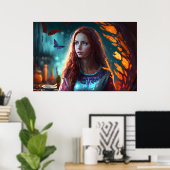 Rode heks, blauwe ogen, roodkopschoonheid poster (Thuiskantoor)