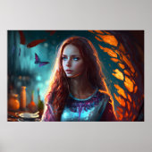 Rode heks, blauwe ogen, roodkopschoonheid poster (Voorkant)