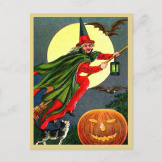Rode heks op Broomstick - Halloween Briefkaart