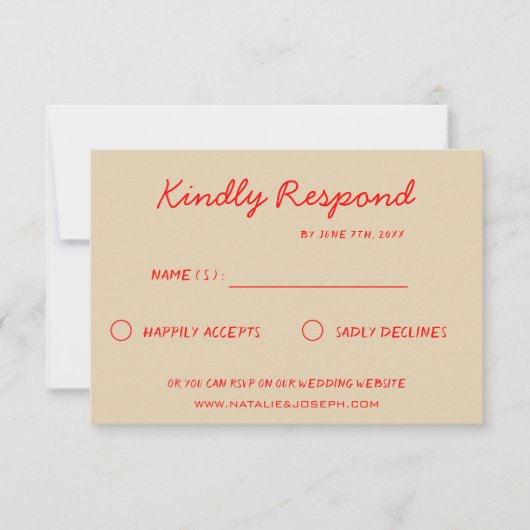 Rode Heldere Kleurrijke Retro Leuke Funky Wedding RSVP Kaartje (Voorkant)