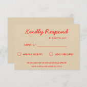 Rode Heldere Kleurrijke Retro Leuke Funky Wedding RSVP Kaartje (Voorkant / Achterkant)