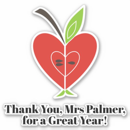 Rode helft appel leraar's waardering Dank u Sticker (Voorkant)