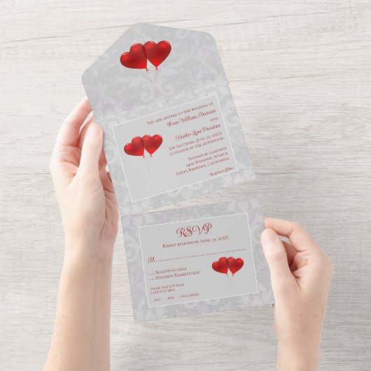 Rode hemdballonnen bruiloft all in one uitnodiging (Afscheurbaar)