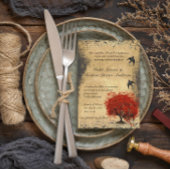 Rode hemdboom middeleeuwse renaissance bruiloft kaart