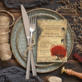 Rode hemdboom middeleeuwse renaissance bruiloft kaart