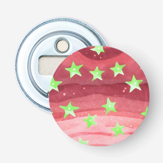 Rode hemel met sterren button flesopener (Voorkant)